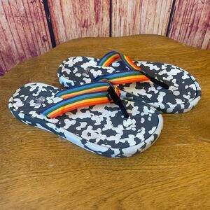 REI Co-Op Pride Flip Flops M/5 W/6 Rainbow Straps Grey White Recycled Wide Strap